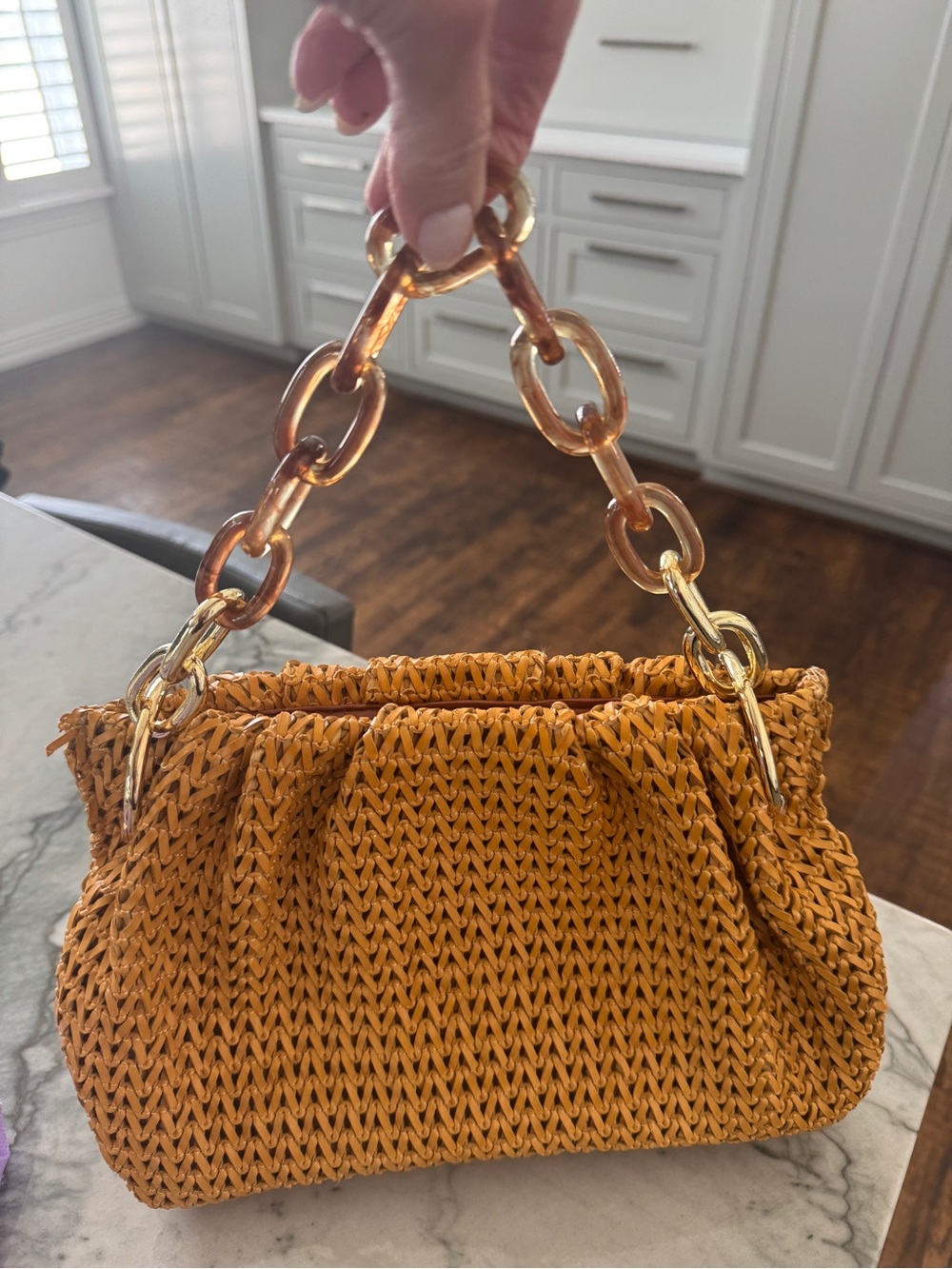 House of Want Woven Vegan Leather Shoulder Bag Tortoise Chain Dust Bag EUC